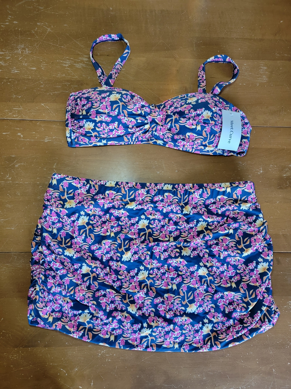 Two Piece Bikini Bandau Bra Top With Removable Straps High Waisted Skirtini 3X